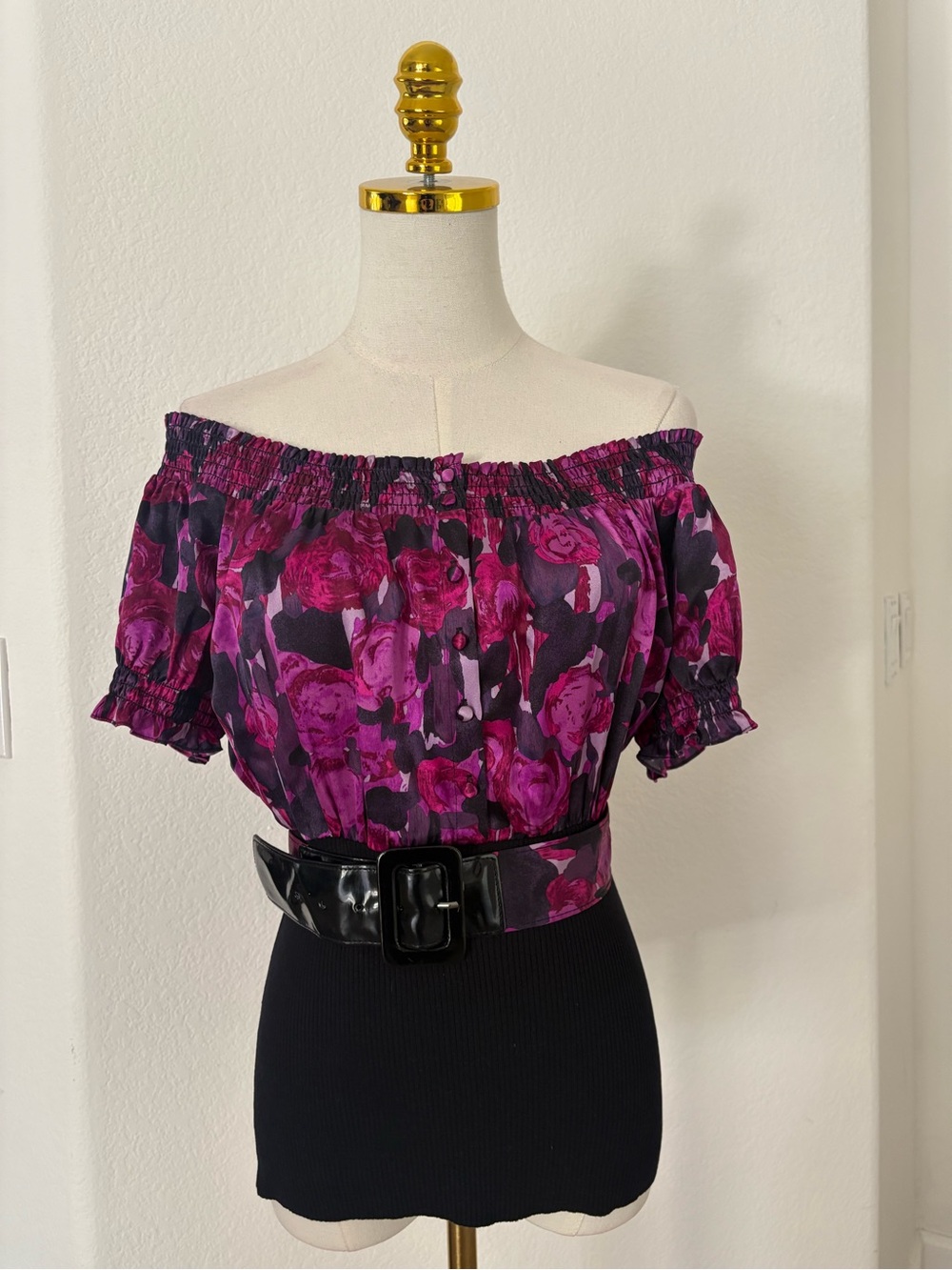 INC International Concepts Magenta Floral Off-Shoulder Blouse